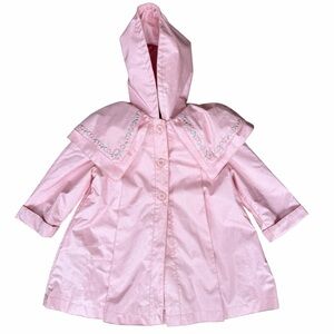 Rothschild vintage rain trench coat light pink pleated hooded jacket 24M
